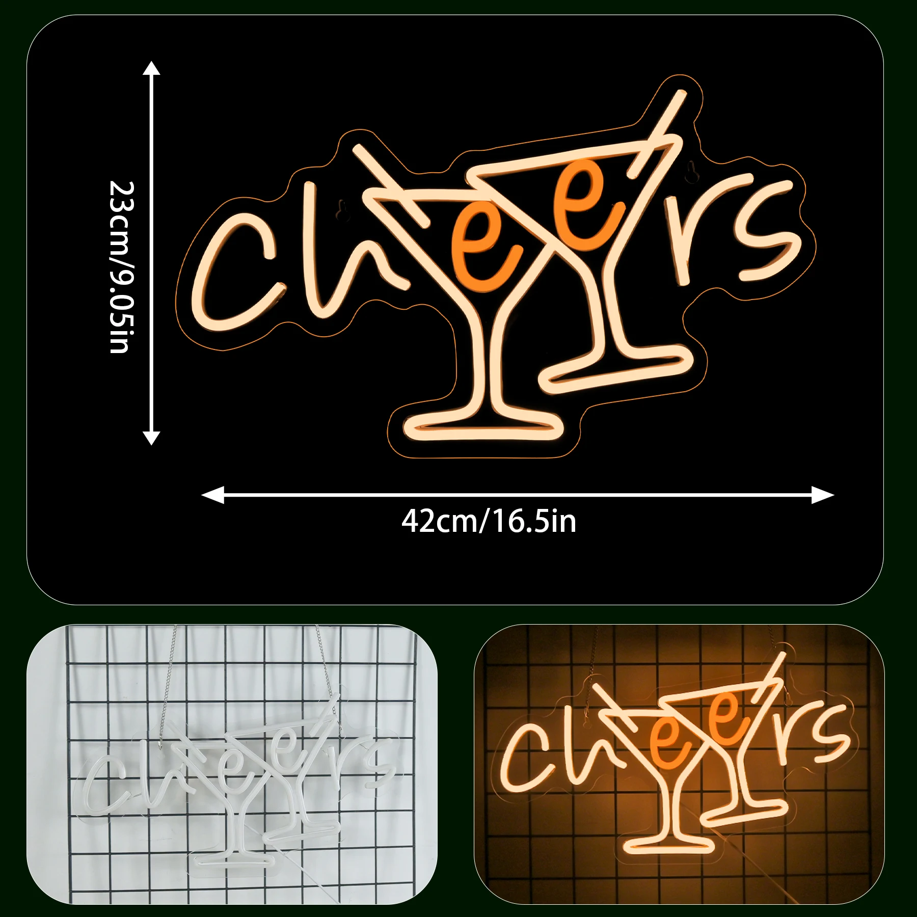 Cheers Neon Sign Cocktails Bar Led Sign Dimmable Cheers Neon Signs Wall Decor for Pub Party Club Restaurant Shop Bar Lights Sign