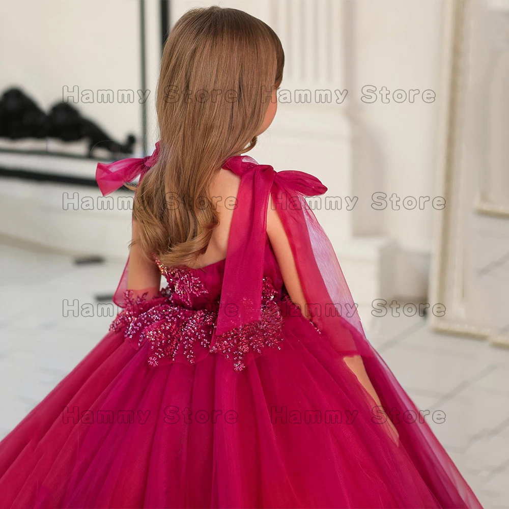 Vestidos de flores para niña, vestidos para bodas, cuello en V, sin mangas, brillantes, con cuentas, vestido de fiesta de cumpleaños, vestido de primera comunión, 2023