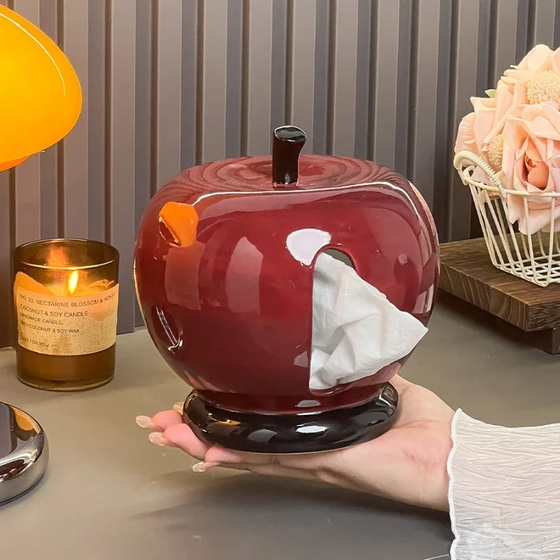 Ceramic Apple Tissue Box Creative Aesthetic Wet Tissue Case Elegant Art Napkin Box Kitchen Desktop Decor Ornament Storage Boxes