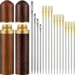 6/12PCS Self Threading Sewing Needles Embroidery Needle Hand Sewing Needle with Wooden Needle Case for Sewing Mending Accessory