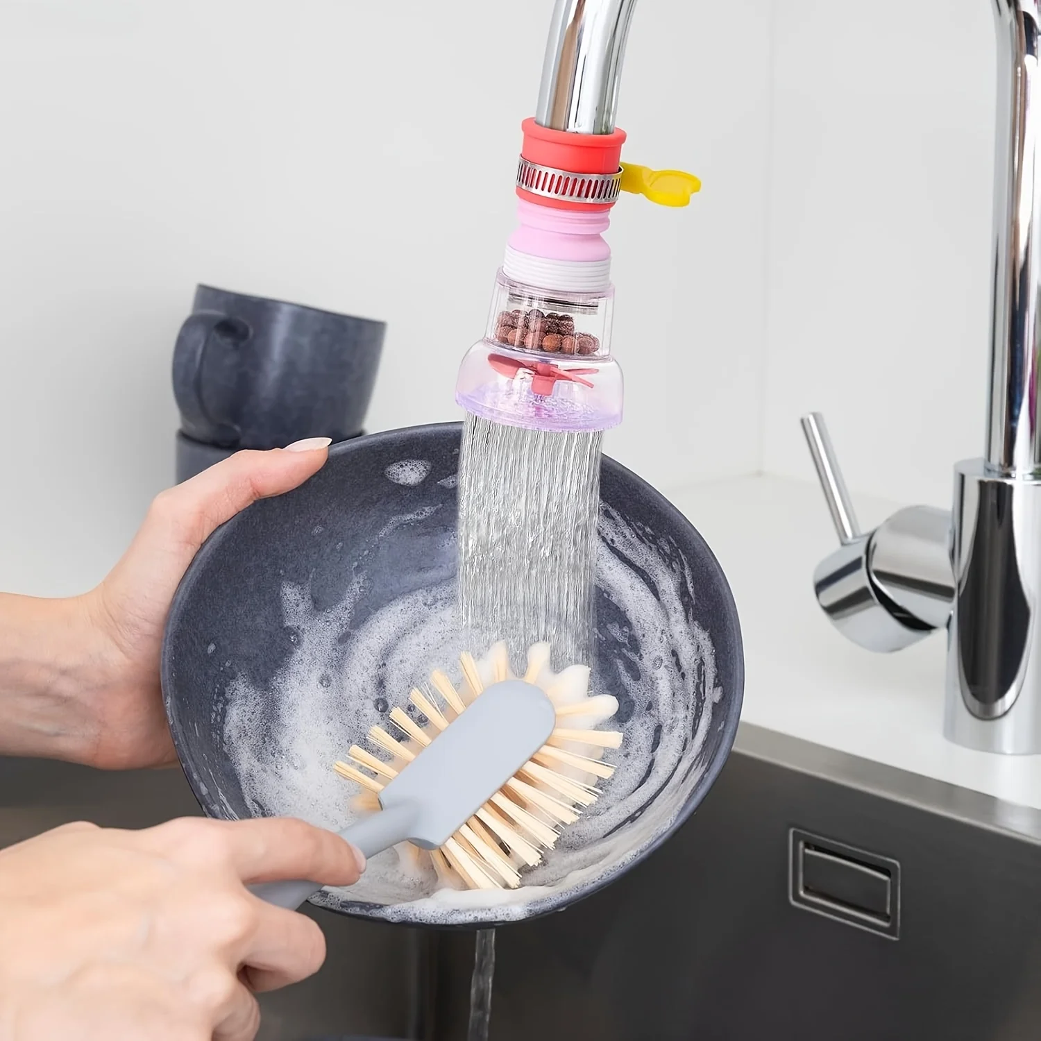 360 Grad verstellbarer Wasserhahn-Verlängerung für Küchenspüle, mehrfarbiger Leitungswasserfilter mit Sedimentkugeln, Bio-Filter, UV-Sterilisator – Detail 5