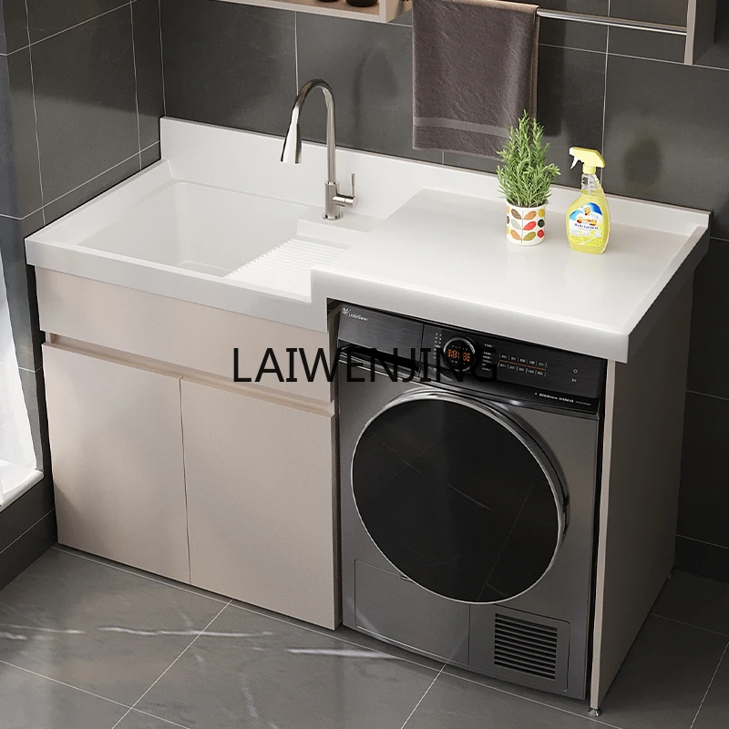 MJY  washing machine integrated cabinet combination quartz stone high and low basin significant other cabinet with rubbing board