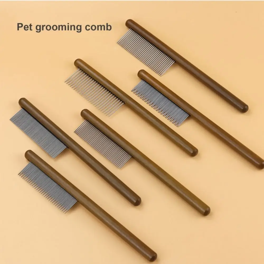 Pet Comb with Rounded Ends Stainless Steel Teeth for Long and Short Haired Cats Wooden Handle Cat Dog Combs Pet Grooming Tool