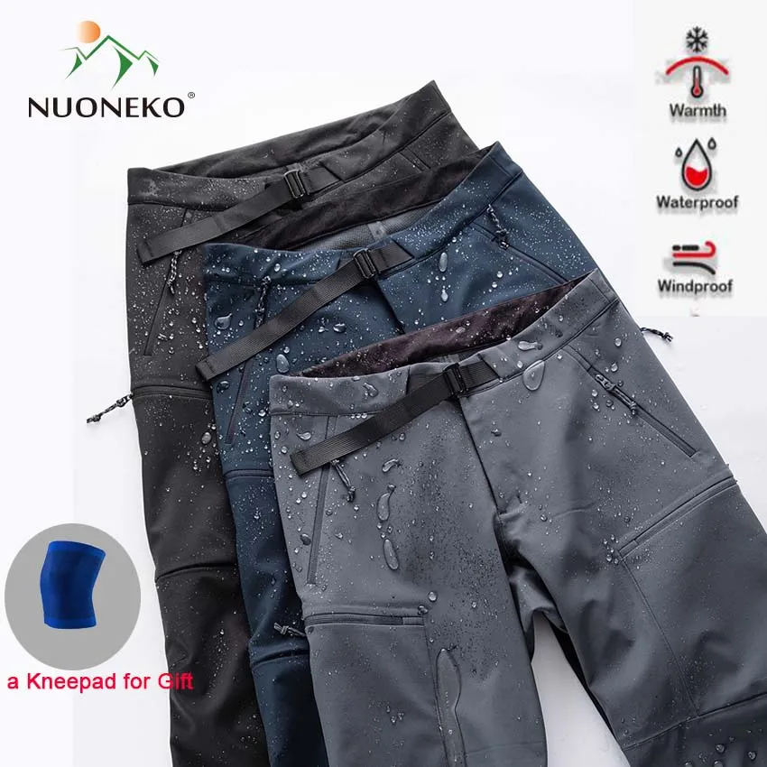Softshell gruby ciepły polar spodnie do wędrówek pieszych męskie zimowe narciarstwo na świeżym powietrzu Trekking Camping wodoodporne wiatroszczelne samoprzylepne spodnie przeciwdeszczowe