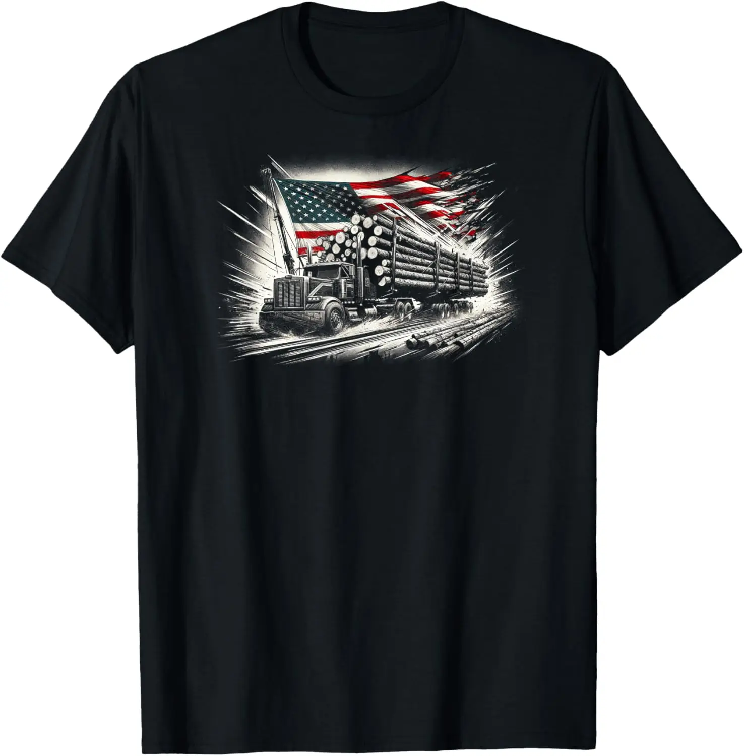Vintage Logger With American Flag Logging/Carpenter T-Shirt 100% Cotton Trendy Y2K Short-Sleeve Tee – Soft, Quick-Drying, &