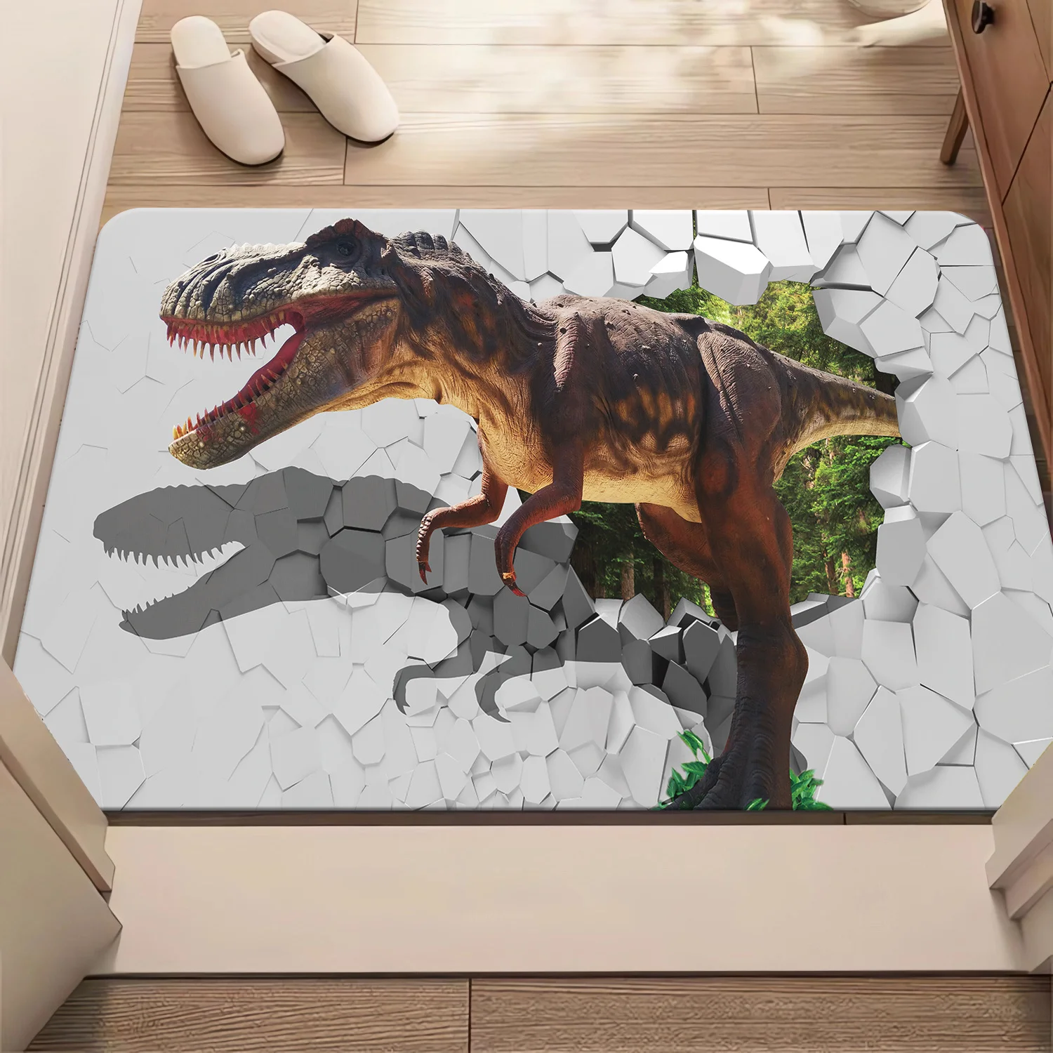 

Novelty Dinosaur Doormat T-Rex Jurassic Theme Entrance Mat Prehistoric Creature Funny Welcome Rug for Front Door Home Decor Acce