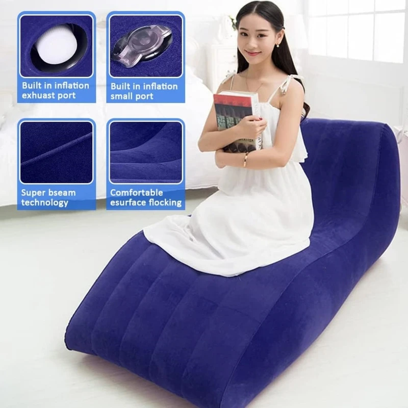 Blue Sex Inflatable Sofa S-type Position Love Chair Bed Lounge Wedge Pillow Bdsm Cushion PVC Flocking Sex Furniture For Couples