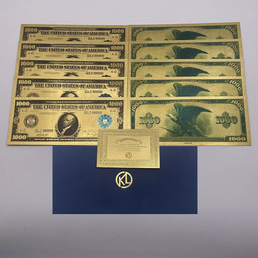 American Bill Dollar Gold Banknote $1000 Fake Money 24k Gold Note for Collection  Souvenir Ticket Cards