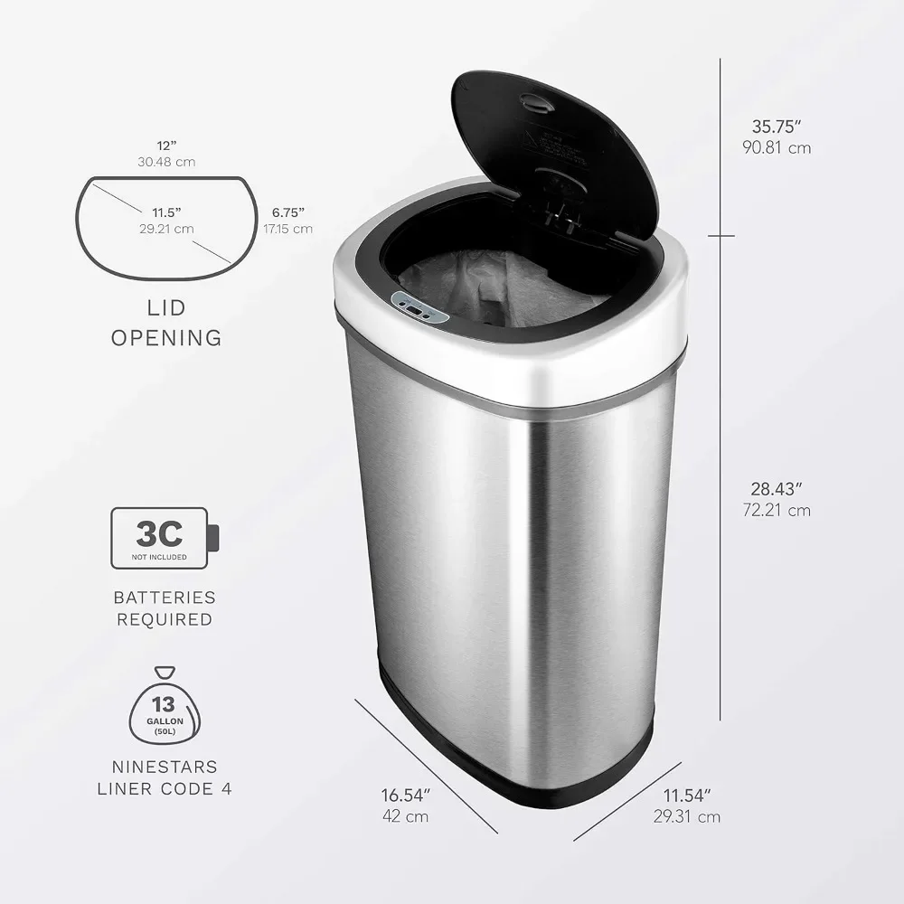 CB-DZT-50-9/8-1 Automatic Touchless Infrared Motion Sensor Trash Can Combo Set, 13 Gal 50L & 2 Gal 8L, Stainless Steel