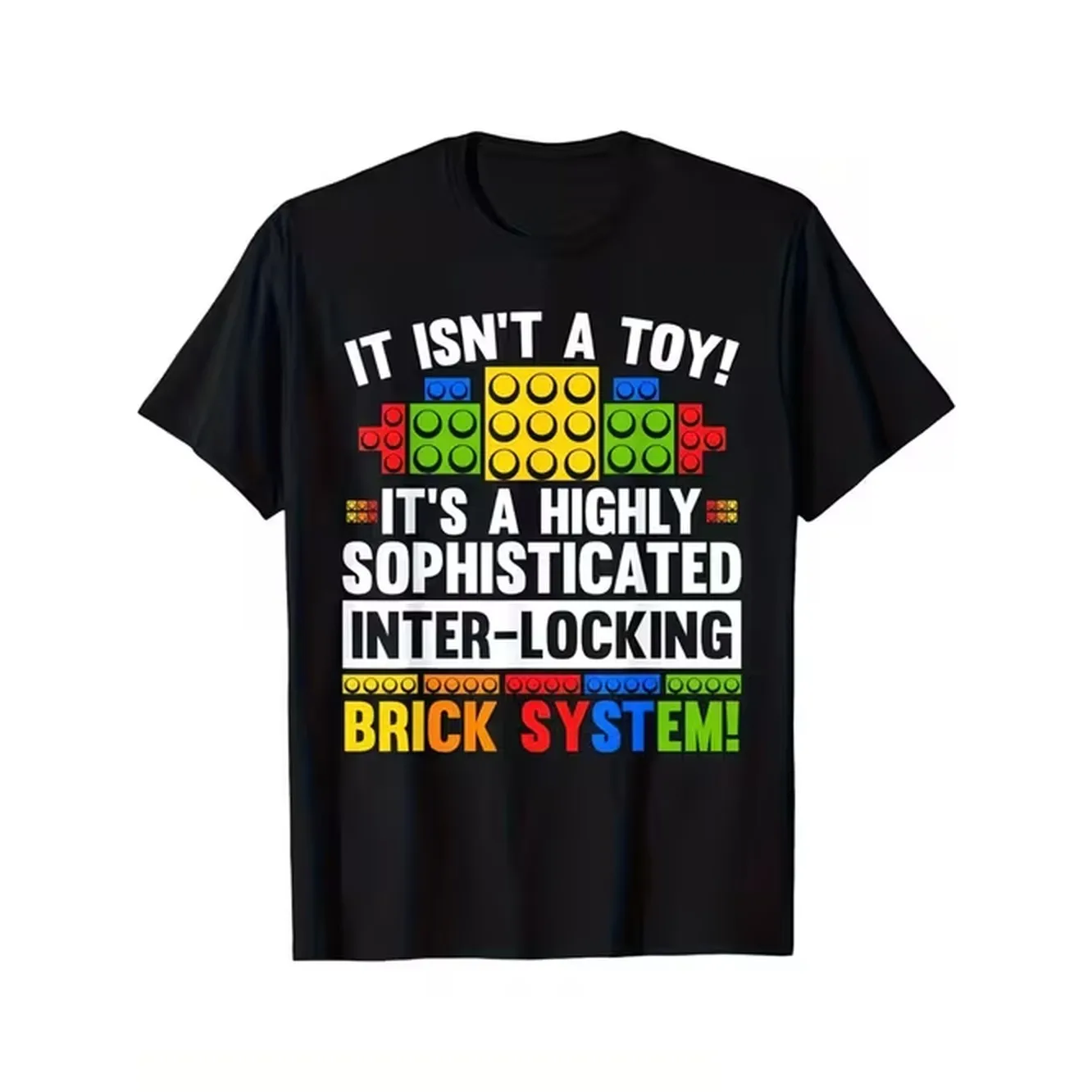 Mens Building Blocks Graphic T Shirt With Colorful Interlocking Design Casual Round Neck Short Sleeve Building Block Inspired Apparel For Casual Attire Themed Events Comfortable For Fans