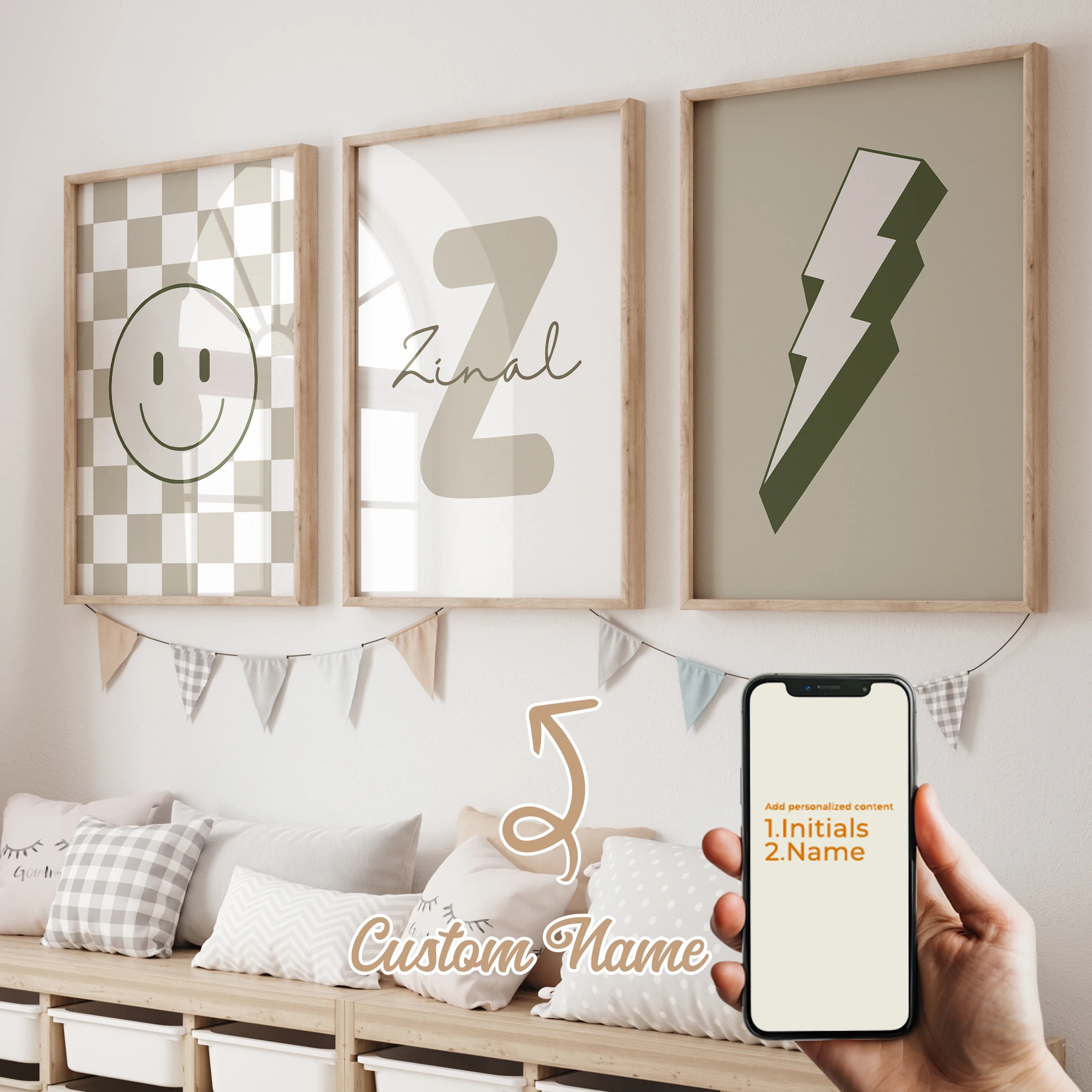 3 stücke Personalisierte Benutzerdefinierte Name Cartoon Kinder Lächeln Wand Kunstdruck Bild Leinwand Poster Malerei Für Wohnzimmer Wohnkultur