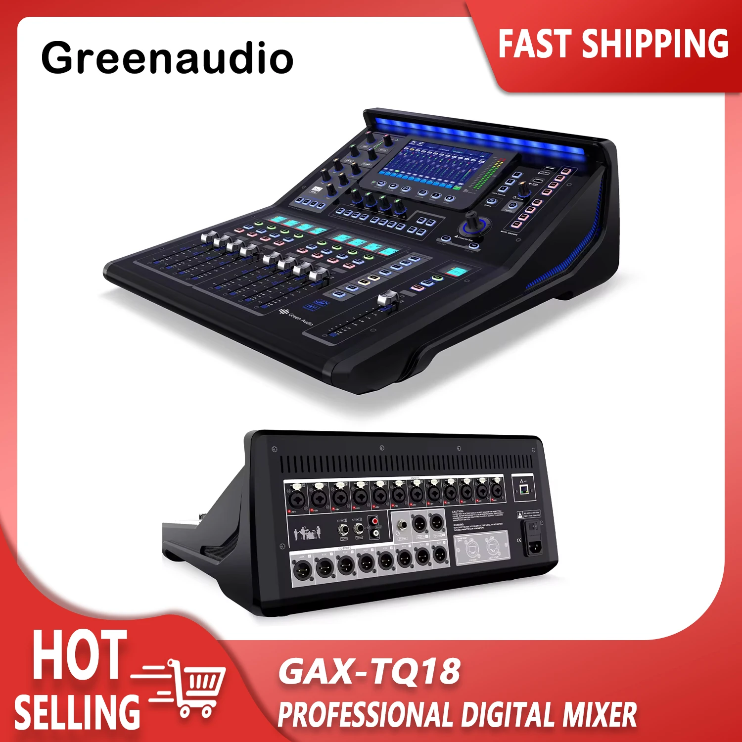 GAX-TQ18 18 channel professional dj audio mixer with 8pcs mute groups and 4 channel AUX