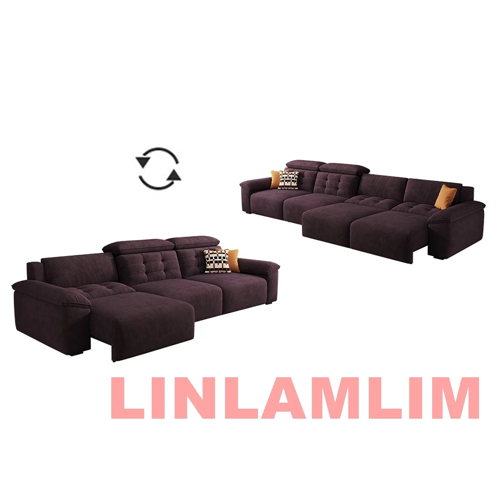 Modern Fabric Sectional Sofa Bed, Sleeper Extendable Sofa with Pull-Out Chaise,Plush Upholstered Convertible Couch with Headrest