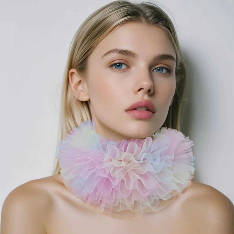 

Puffy Multi-layer Pleated False Collar Colorful Shirt Sweater Mesh Ruffle Stand Collar Detachable Decorative Cosplay Collar