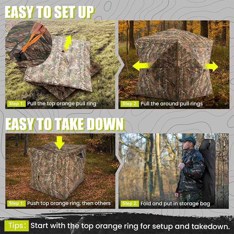 Polyester Hunting Blinds 270 Degree See-Through Ground Blind Pop-Up Deer Blind 147x147x167cm for Hunting