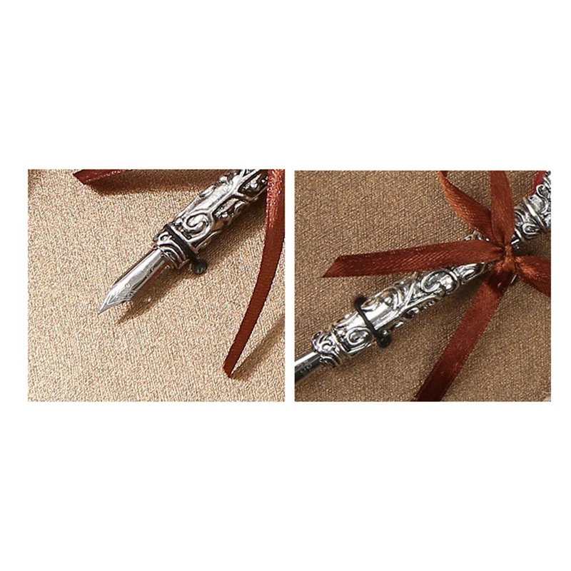 ปากกาปากกาชุดหมึก Vintage Feather Dip ปากกาเขียนหมึก Nibs ชุดซีลแสตมป์ Wax Seal Sticks