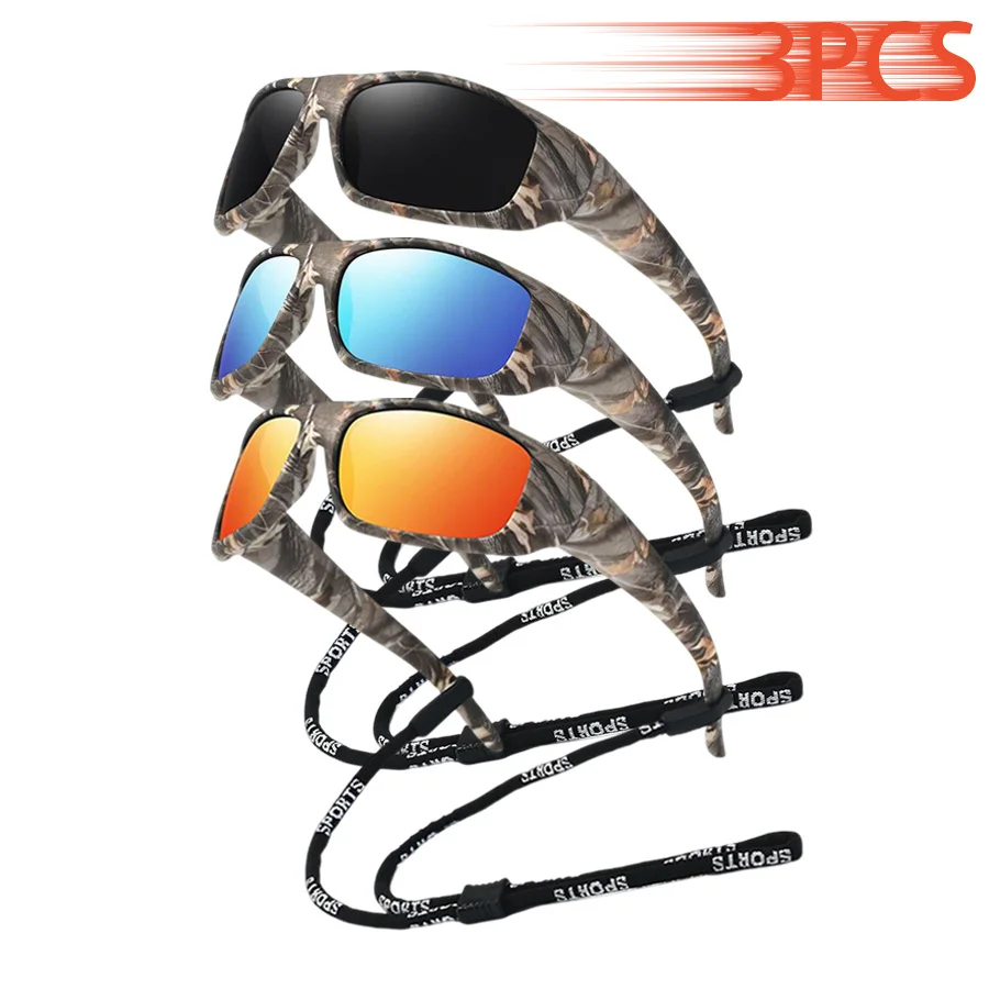 3PCS with Chain Fashion Classic Unisex Pattern Frame UV400 Sports Protective Eyewear  for Running Mountaineering Driving Fishing