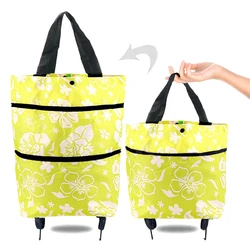 Folding Shopping Bags With Wheels Oxford Cloth Foldable Reusable Groceries Trolley Bags For Daily Shopping Camping Beach Laundry