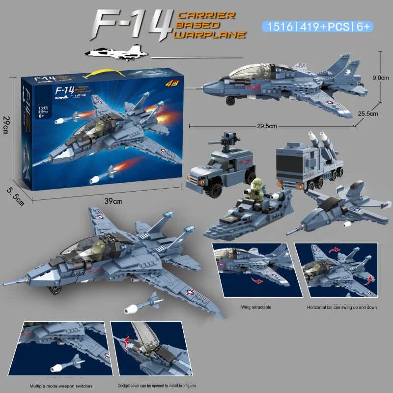 

Military Ww2 America F-14 Fighter Tomcat Building Block World War Model Army Figures Bricks United States Vehicle Toys For Gifts