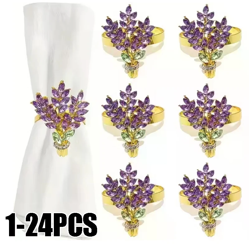 Floral Lavender Wreath Napkin Rings Charming Napkin Holders for Wedding Table Settings Hotel Banquets Cozy Home Dinner Parties
