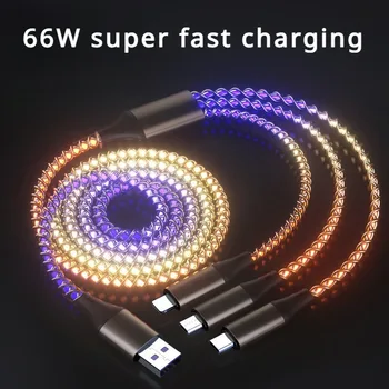 RGB symphony one three data cable gradient luminous 66w super fast charging breathing lamp mobile phone charging usb c cable