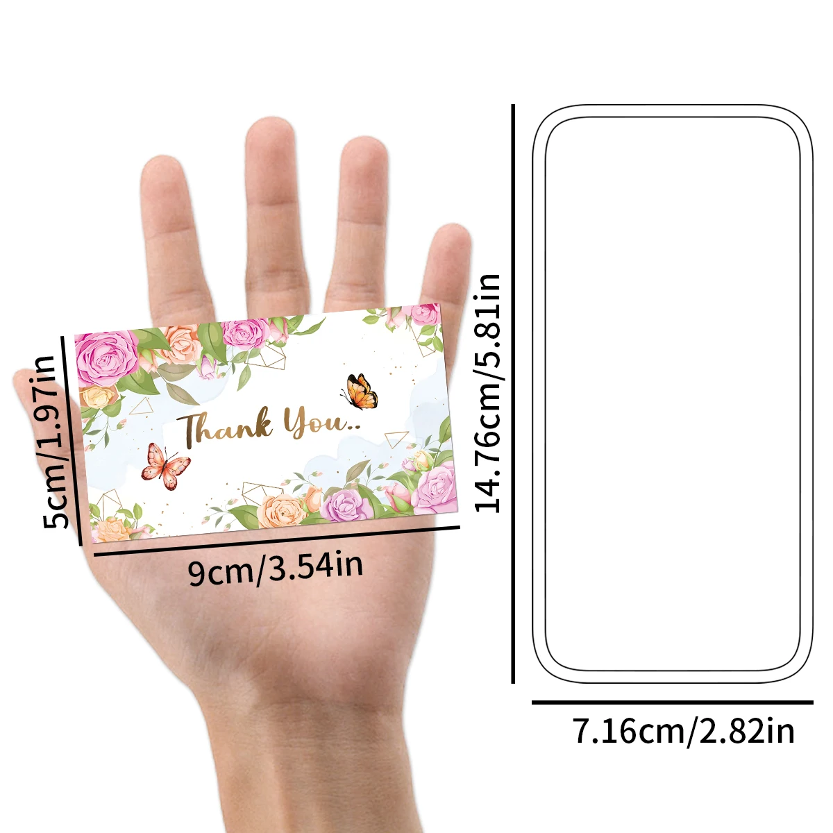 50Pcs/Pack Thank You For Your Order Cards,Floral theme Thank You For Your Purchase Cards,Business Birthday Party Message Cards