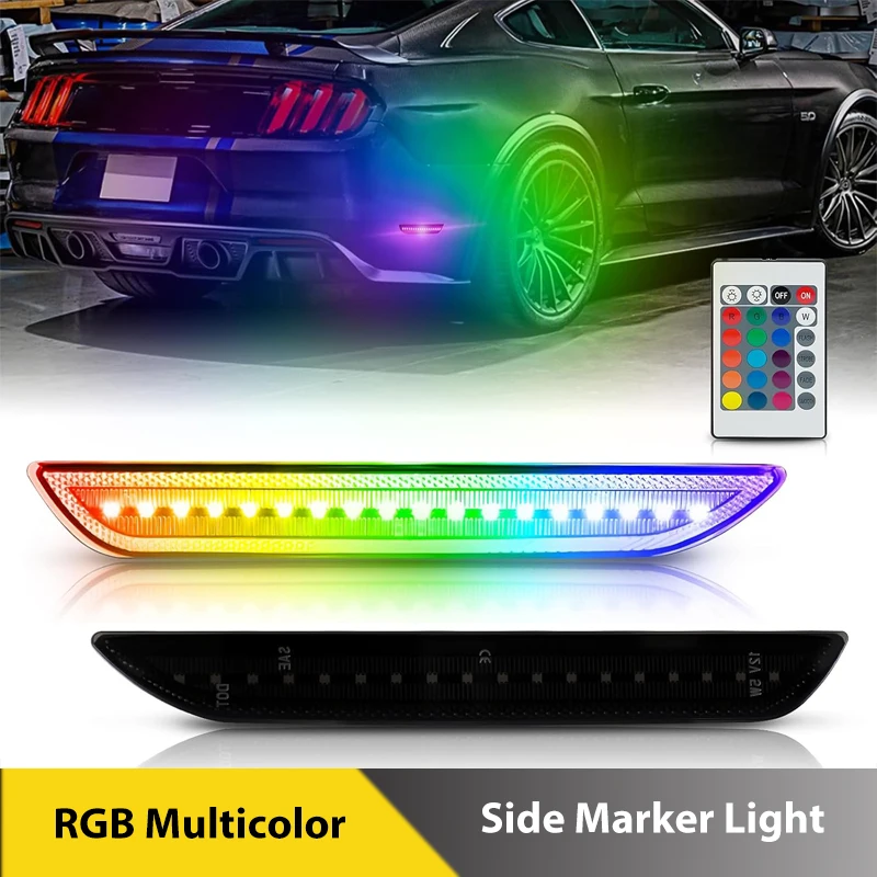 

2 шт. светодиодные RGB задние крылья, бампер, боковые габаритные фонари для Ford Mustang 2015-2023, стоп-сигнал, стоп-отражатели, лампы, автомобильные аксессуары