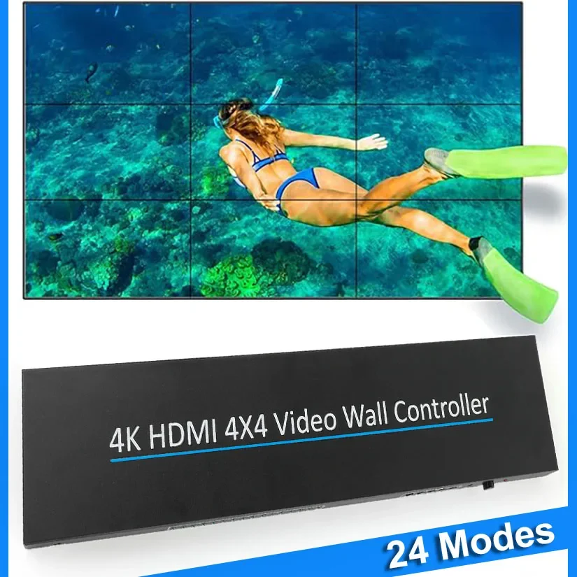 

Настенный видеоконтроллер 4K HDMI, настенный процессор для телевизора 4x 4, устройство для сращивания видео 2x2 2 2x3 3x3 6x2 2x6 2x7 3x4 4x3 16 способов мульти-Устройство для сращивания экрана