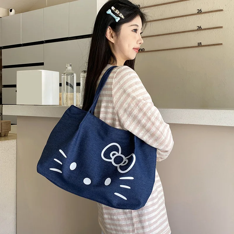 

Sanrio модная сумка hello kitty, повседневная сумка на плечо, сумка-тоут, милая девушка в форме сердца, студенческая холщовая сумка на плечо