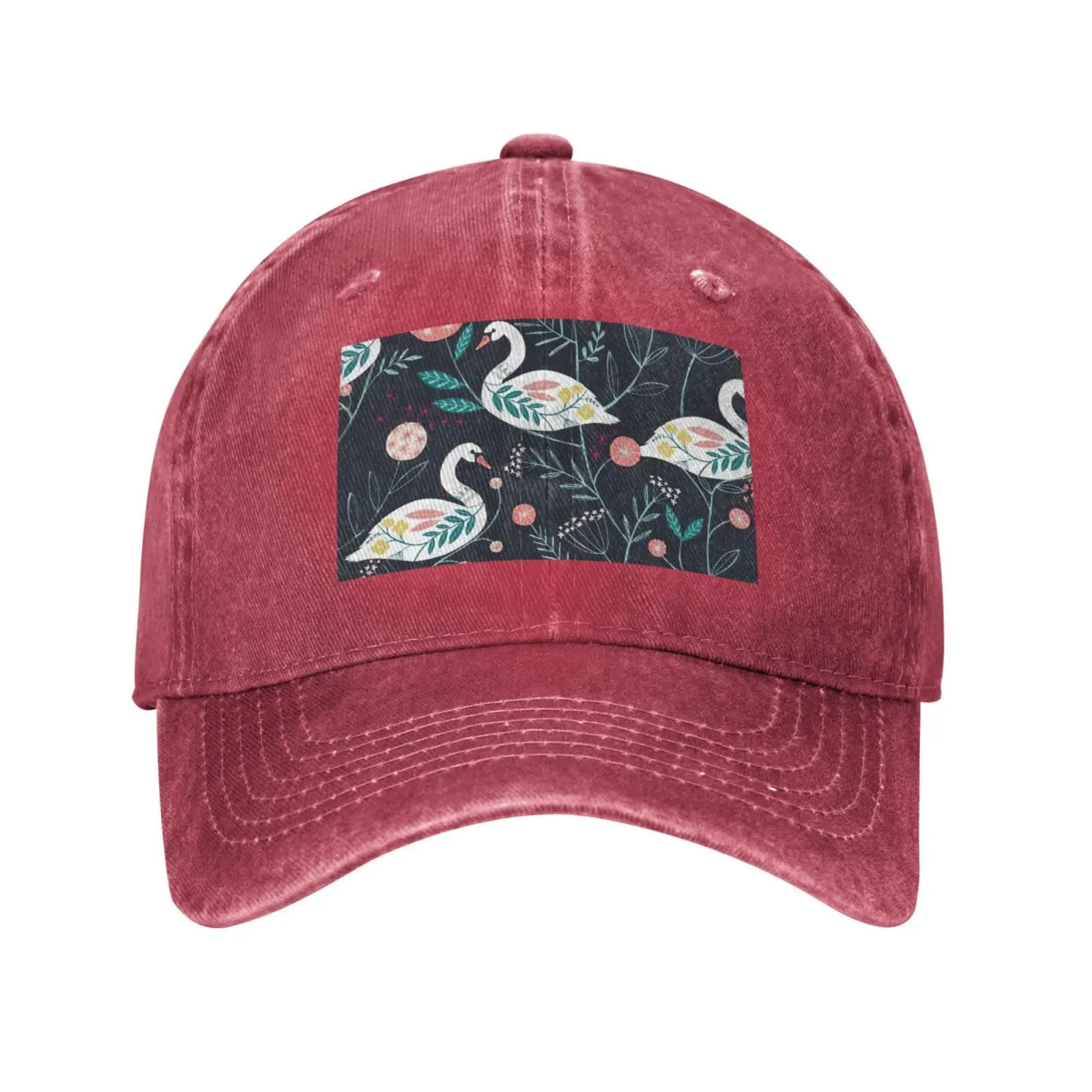 Floral Swan Print Classic Adjustable Baseball Cap for Men Women Casual  Trucker Sports Cotton Washed Fashion