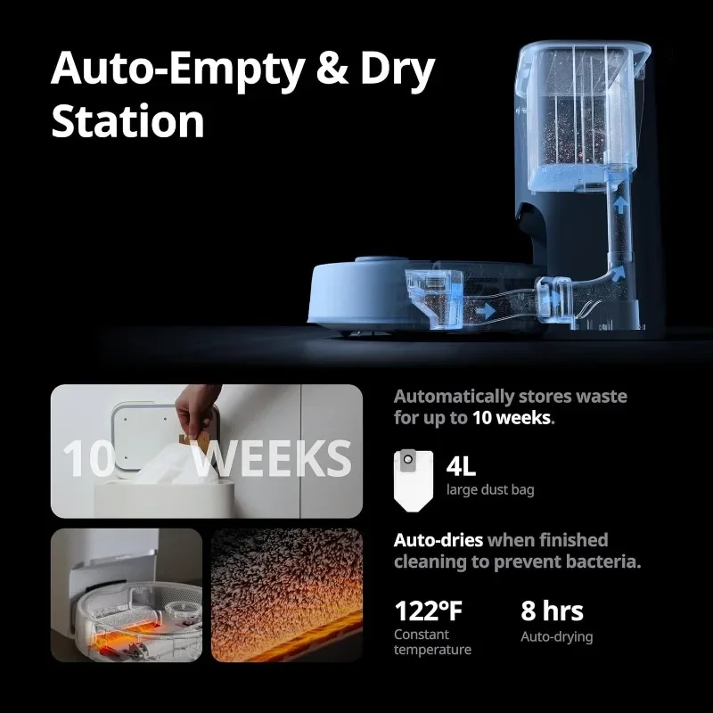 SwitchBot S10 Robot Vacuum and Mop with Dual Stations, Self Draining and Self Refilling, Auto Mop Washing/Drying, Liftable Mop