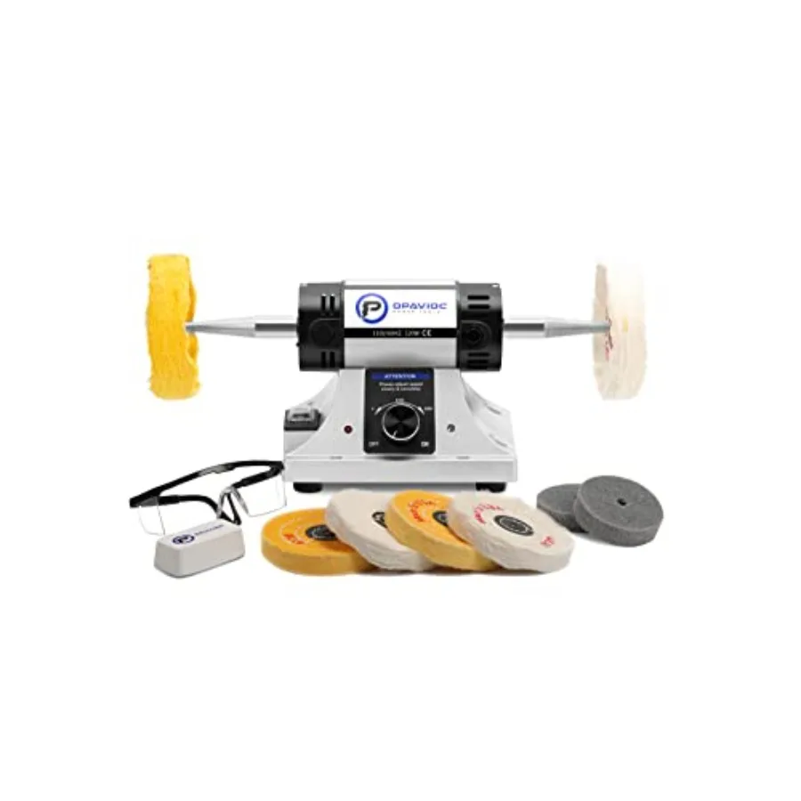 

Jewelry Polisher - Adjustable Variable Speed Bench Grinder Polishing and Buffing Machine Dental Buffer and Lathe - Includes 6 C