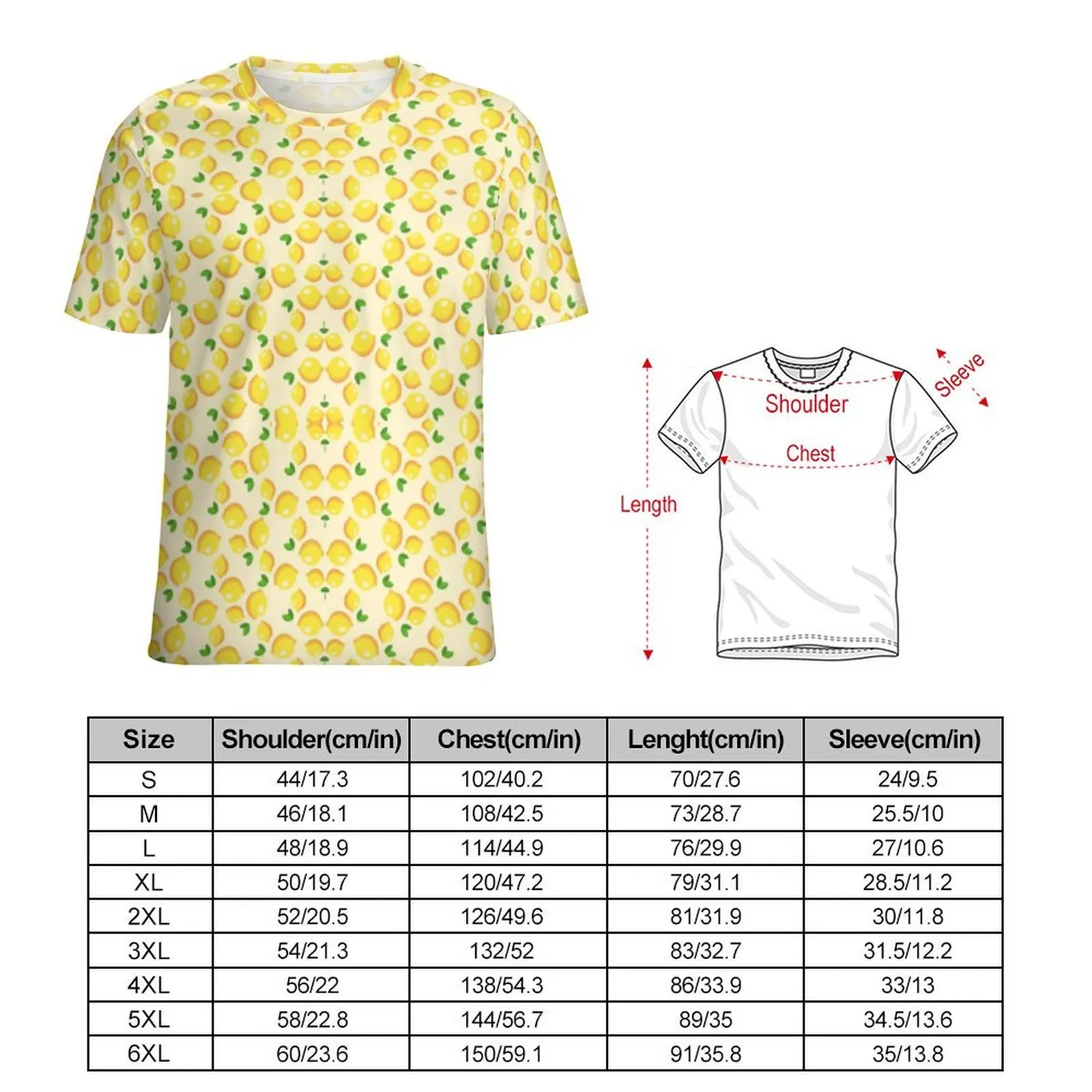 Summer T Shirt Fresh Yellow Lemon T-Shirts Citrus Fruit Print Casual Trendy Tee Shirt Men Short Sleeve Graphic Plus Size Tops