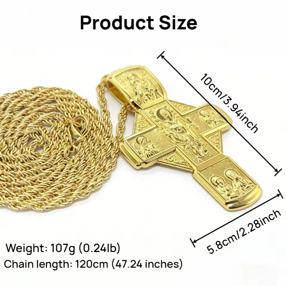 New Retro Cross Pendant Necklace Fashionable Versatile Men's Choker Trendy Individuality Alloy Material Artistic Vintage Style
