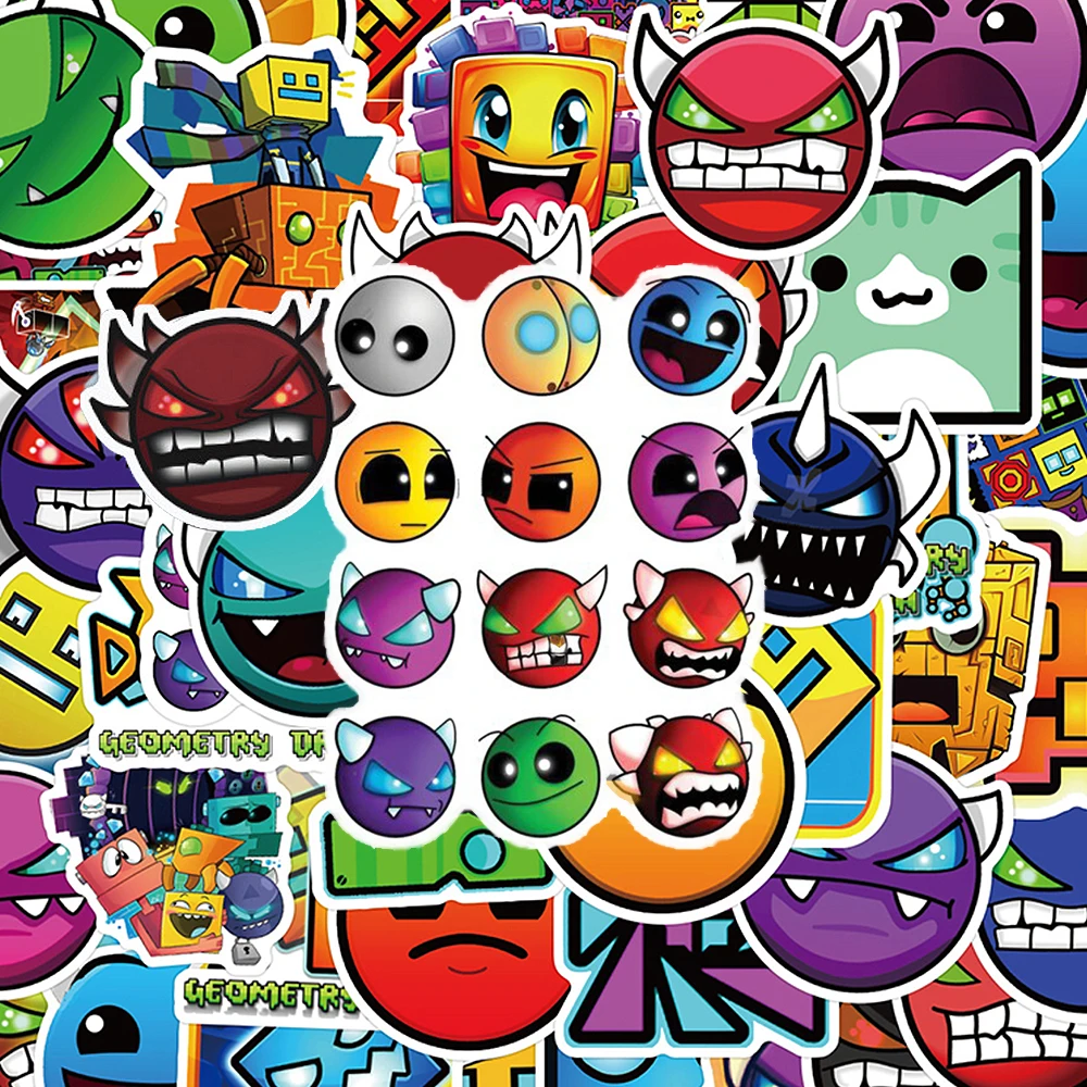 10/30/50 Stück Geometry Dash Cartoon-Spiel-Aufkleber Coole Graffiti-Sticker für Skateboard, Handy, Laptop, Gepäck, Wasserfeste Aufkleber, Spielzeug-Geschenk
