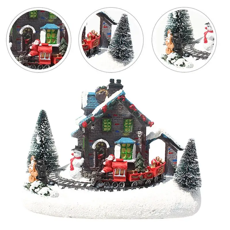 Weihnachten leuchtende Haus Winter Szene Modell Schreibtisch Ornament verschneite Weihnachtsdorf LED Licht Weihnachten Harz Haus Ornamente