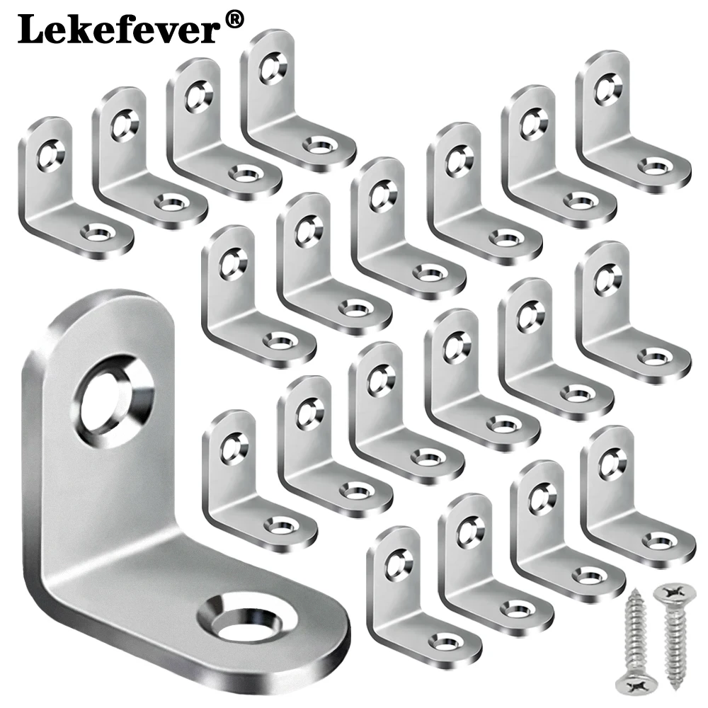 

20/50/100pcs L-Shaped Stainless Steel Corner Code Sets 90° Right Angle Bracket With Screws Bracket Furniture Fixture Accessories