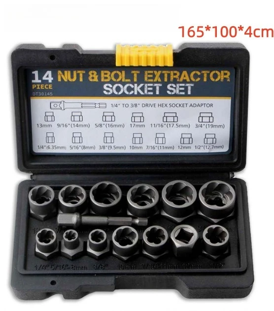 

Набор для снятия поврежденных болтов и гаек, 14 предметов, из сплава, ударный экстрактор для ремонта, набор инструментов для удаления поврежденных болтов