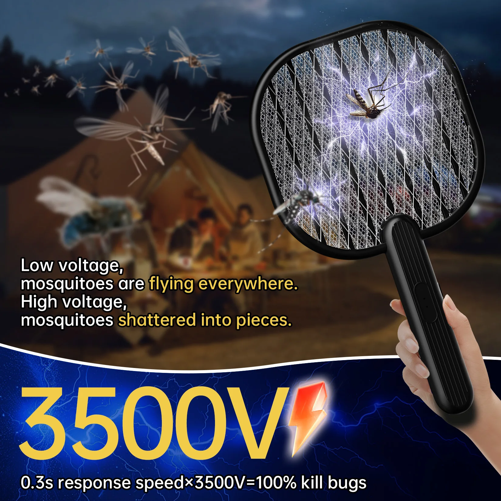 Electric Fly Swatter, 3500V Bug Zapper with 3-Layer Protection Grid, Battery Powered Handheld Fly Zapper for Home, Kitchen, Backyard - Indoor/Outdoor Use (2 AA Batteries Not Included)