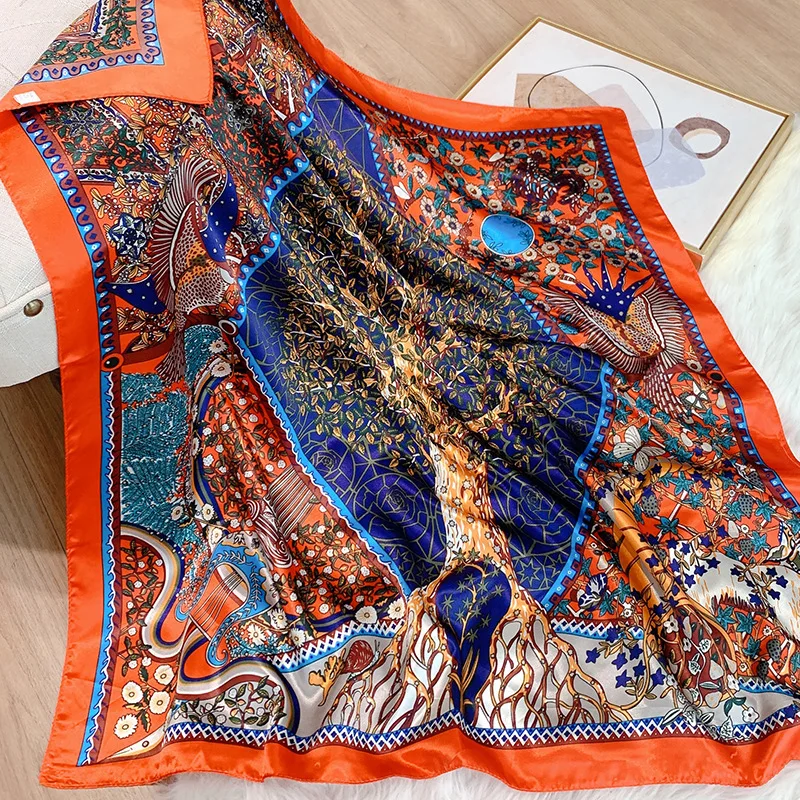 2022 Silk Square Scarf Women Luxury Headscarf Print Shawls Female Hijab Hair Band Vintage Neckerchief Ladies Pashmina Bandana