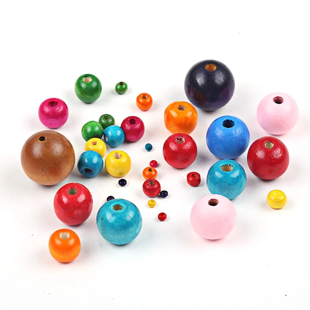 4-20mm Colorful  Round Spacer Wooden Beads Balls Charms for Jewelry Making DIY Accessoreis Fit Necklace Pendant 10-500pcs/lot