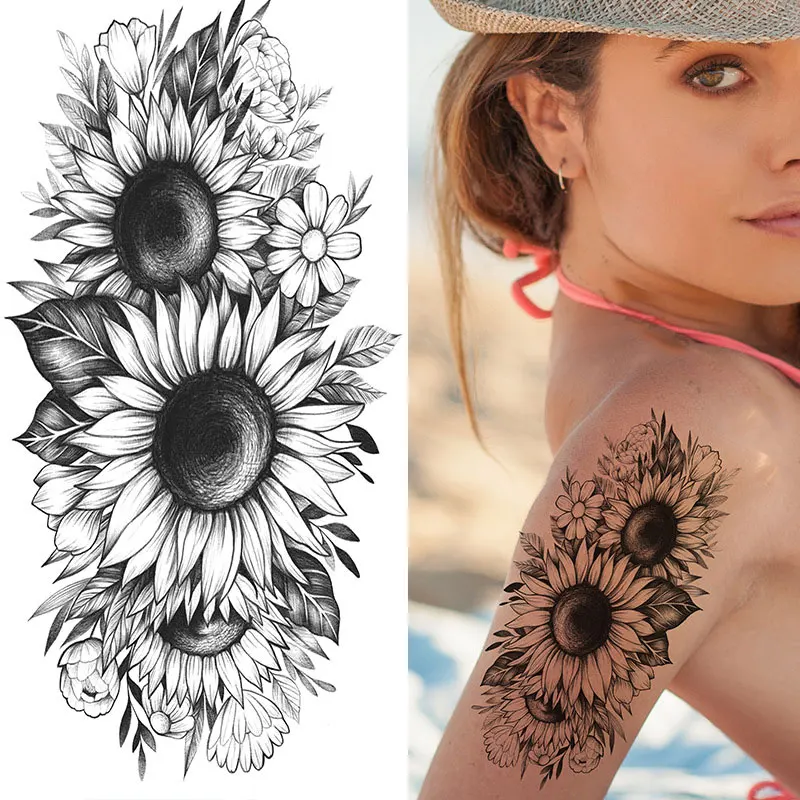 Autoadesivi temporanei impermeabili del tatuaggio per le donne nero Sexy rosa farfalla fiori Body Art tatuaggio braccio gambe manica tatuaggi finti