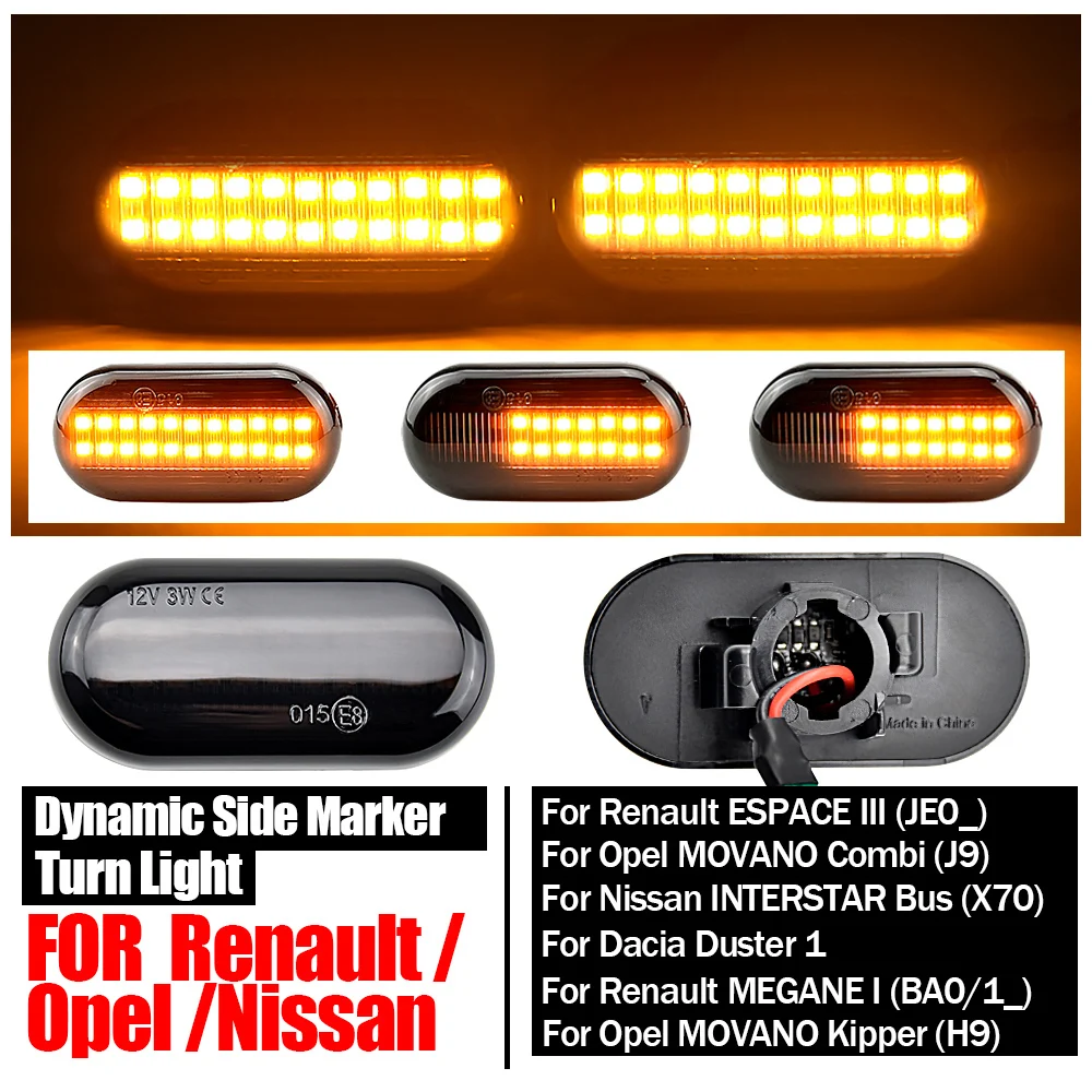 For Renault Clio 1 2 KANGOO MEGANE ESPACE TWINGO MASTER Led Dynamic Side Marker Turn Signal Light for Nissan Opel Smart FORTWO