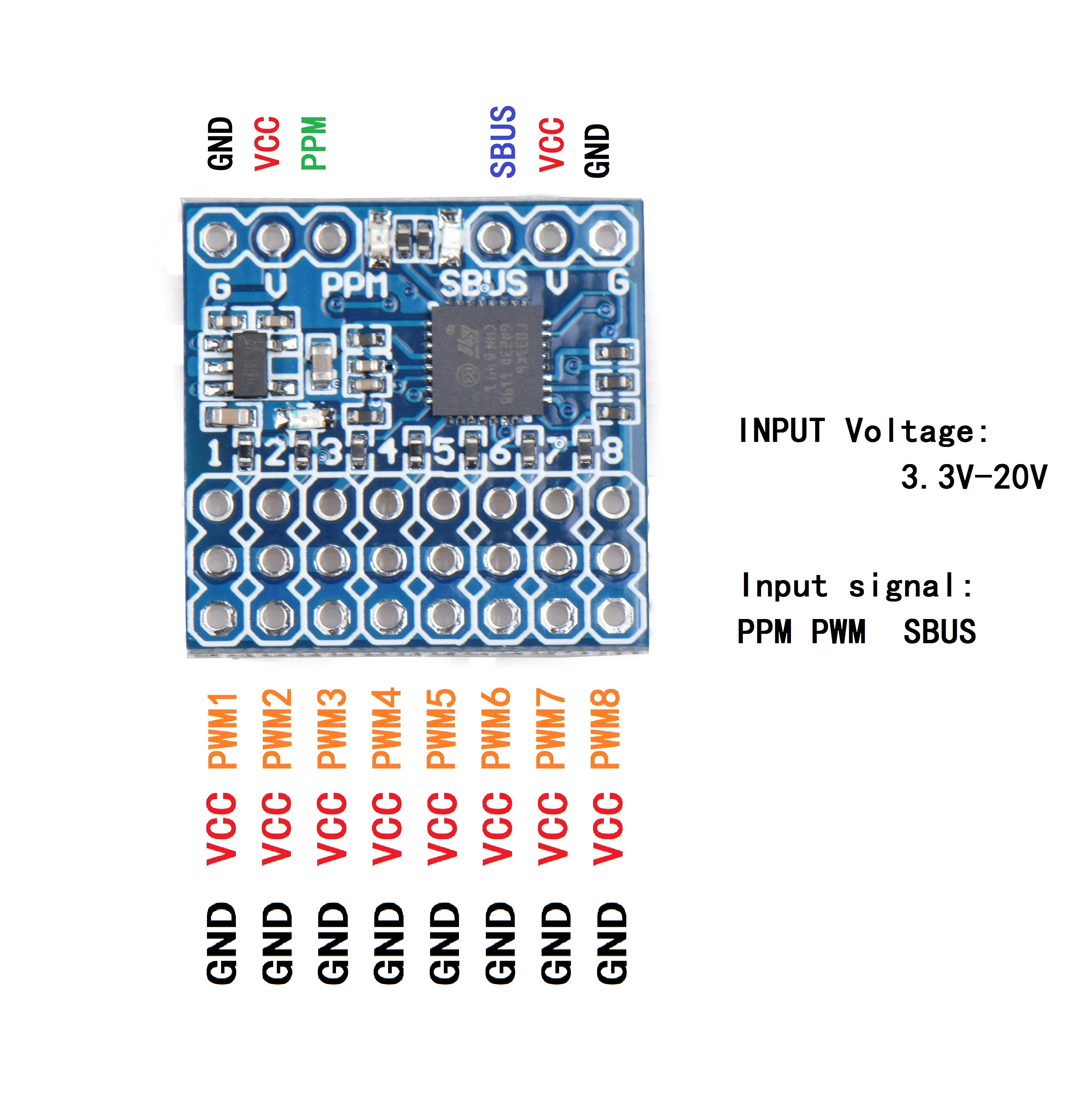 JHEMCU SPP-SBUS 8CH SPP Converter 15A 3.3-20V for PPM PWM SBUS Signal Conversion FLYSKY IA6B FRSKY X8R Receivers