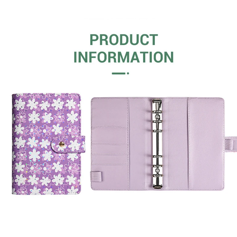 A6 Size Snowflake Button PU Leather DIY Binder Notebook Cover Diary Book Schedule Cover for School Stationery