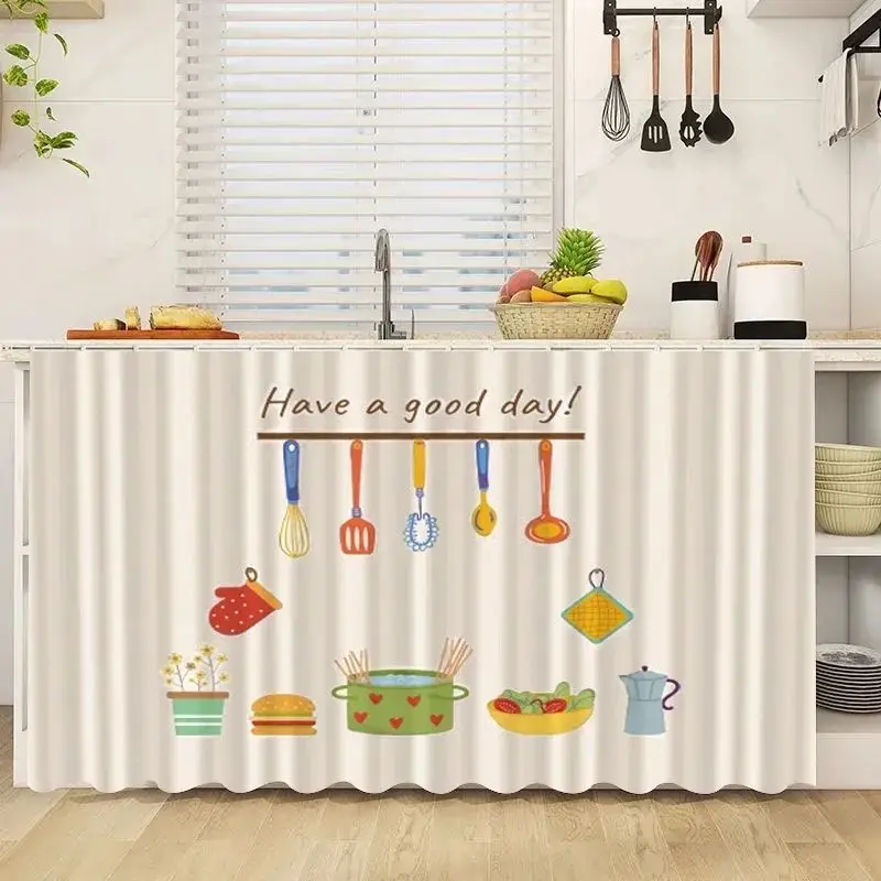 VIKAMA INS Style Self-Adhesive Dustproof Cabinet Curtain for Kitchen Cupboard Wardrobe Bookcase, Cotton Linen Cover