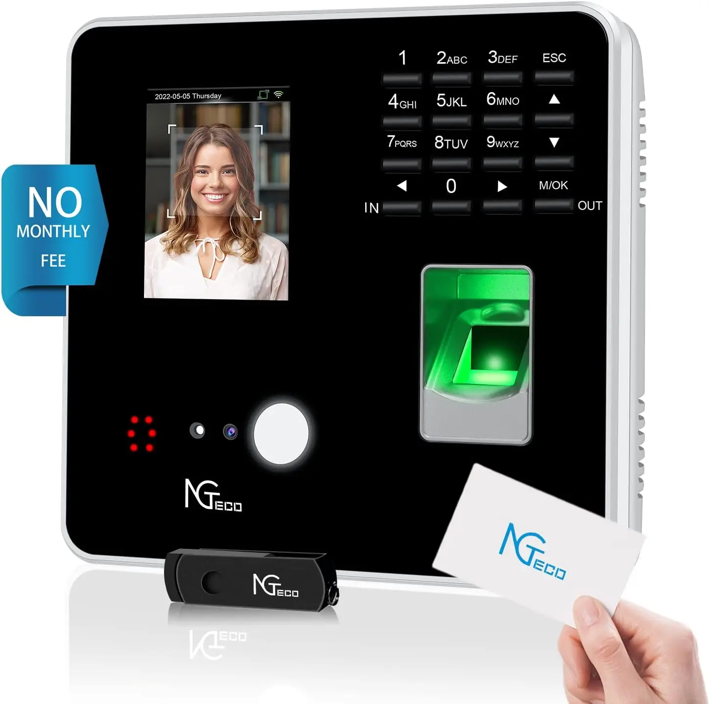 Time Clocks for Employees Small Business with Face, Finger Scan, RFID and PIN Punching in One, Office Time Card Machine Automati