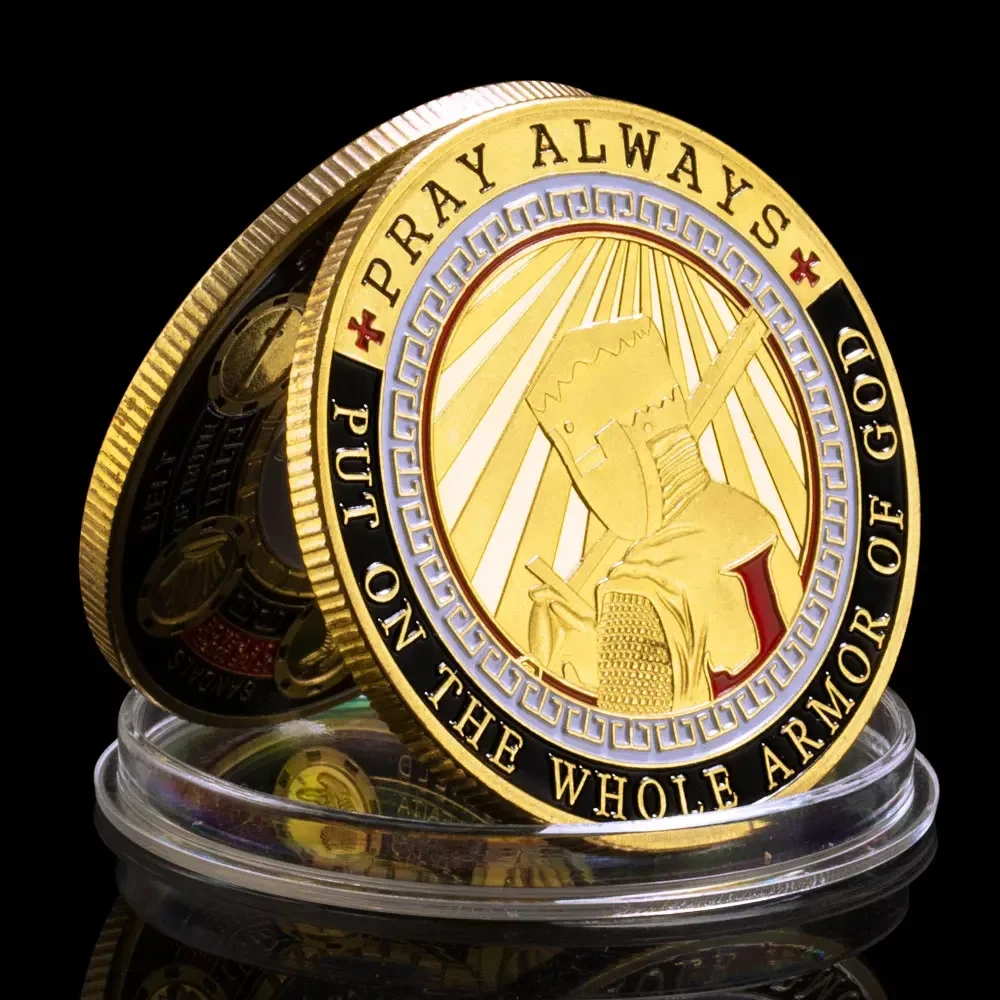 Put on The Full Armor of God Pray Always Souvenir Coin Collectible Gift Golden Plated Commemorative Coins