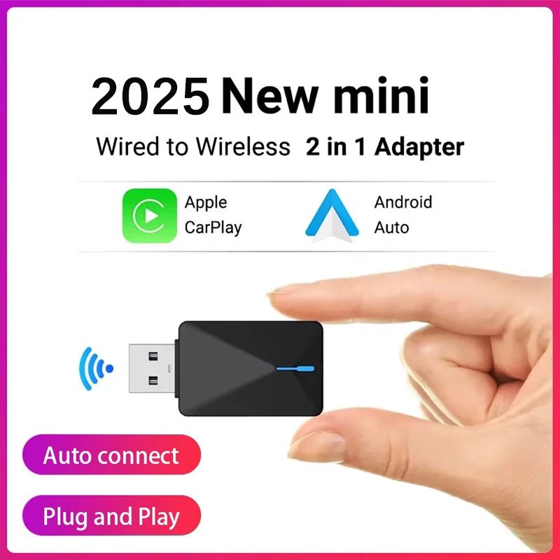 2in1 Wired to Wireless CarPlay and Android Auto  Mini CarPlay Box 5GHz WiFi5 Plug and Play Bluetooth WiFi Connect