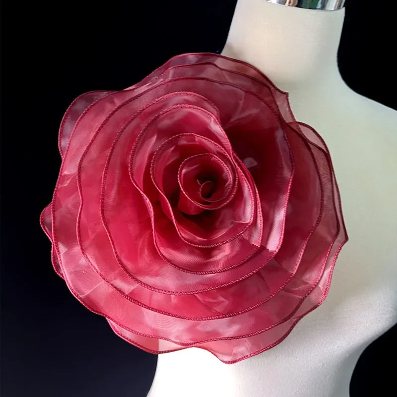 Large Rose Flower Patch Artificial Handmade Chest Flower Clothing Dress Neck Decoration Organza 3D Flower Corsage Accessories